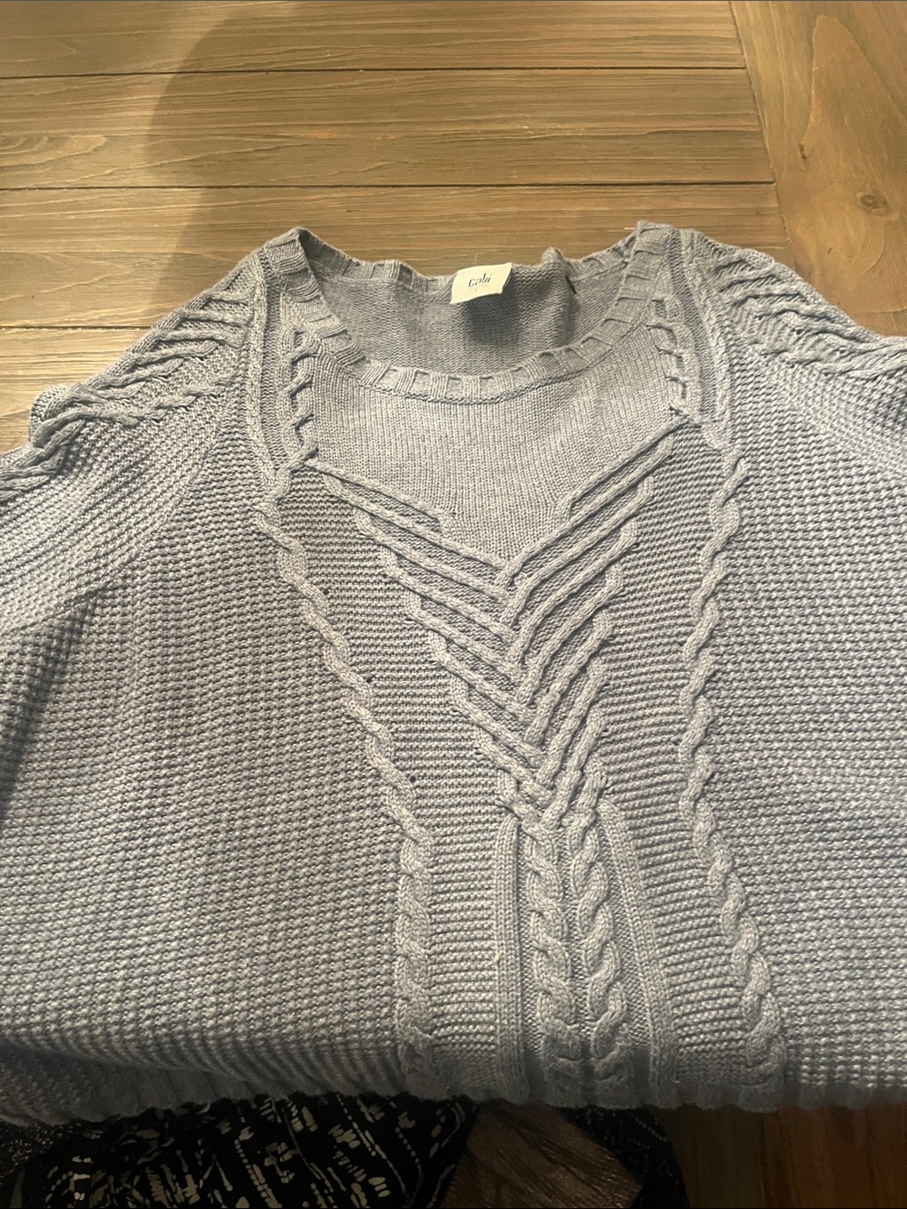 CAbi Light Blue Cable Crewneck Sweater